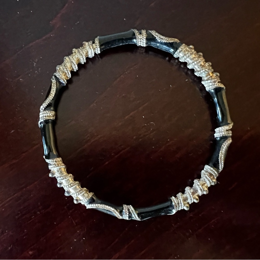 Black Bracelet with Silver Design